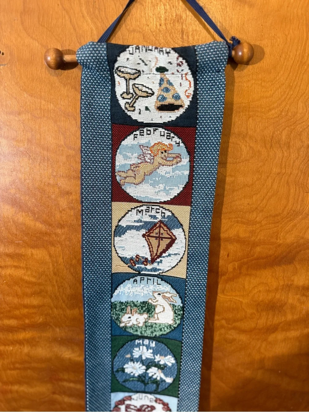 Vintage Long Narrow Tapestry with Months of Year Wall Door Hanging - 35 x 4